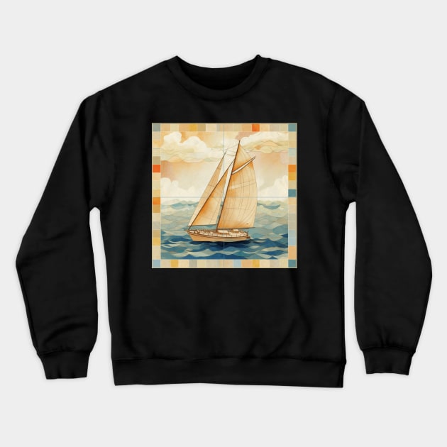 A Sailboat on a Tile Crewneck Sweatshirt by Studio Red Koala